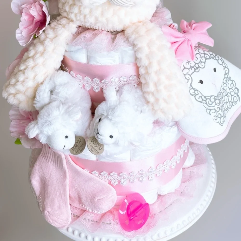 Lamb Diaper Cake, Girl Lamb Diaper Cake
